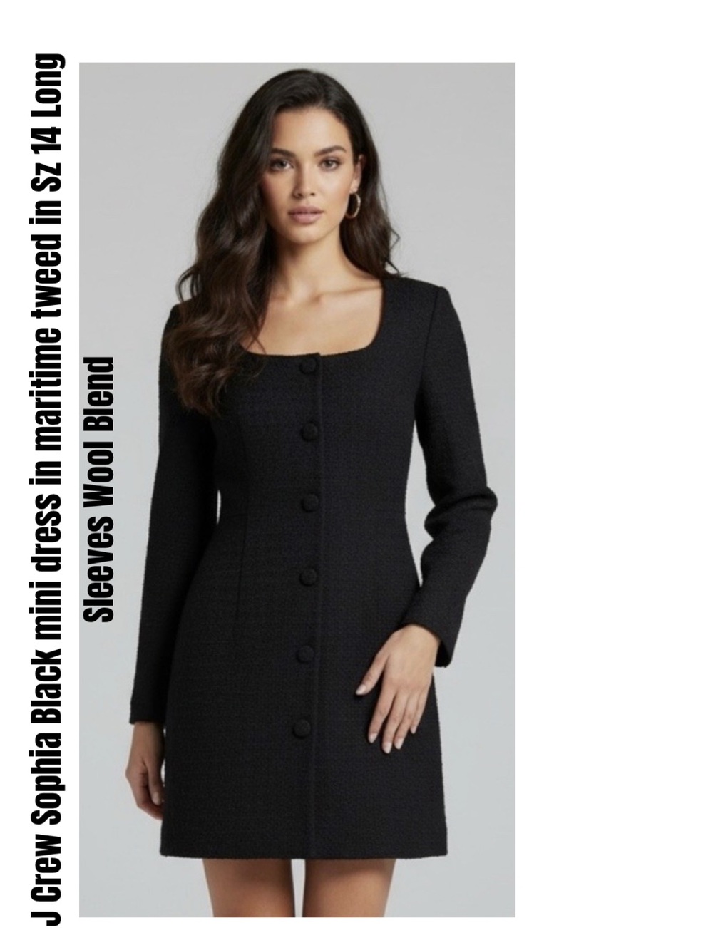 J Crew Sophia Black mini dress in maritime tweed in 14 Long Sleeves Wool Blend